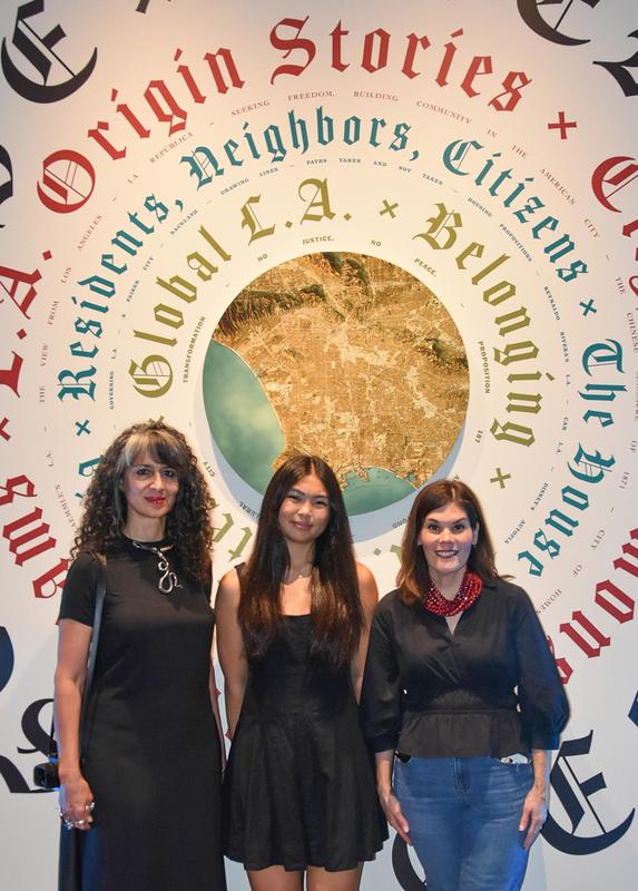 Left to right: SPHS teacher Rouzanna Berberian, SPHS student Alexis (Brylee) Woo, and SPUSD superintendent Angela Elizondo Baxter pause at the Life, Liberty, and Los Angeles exhibition at the Autry Museum. Not pictured: Brandon Park (Photo Courtesy of Timothy Lee)