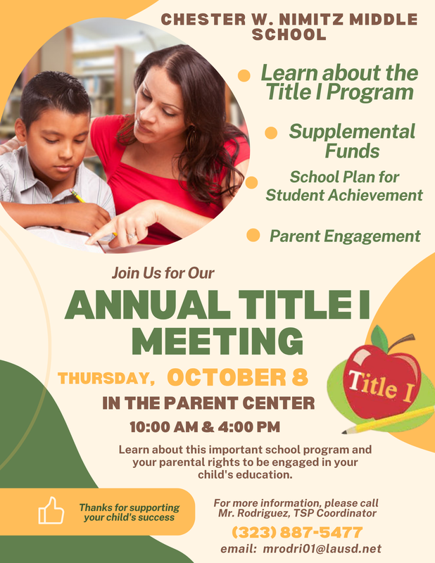Annual Title I Parent Meeting 10/8/26 Featured Photo