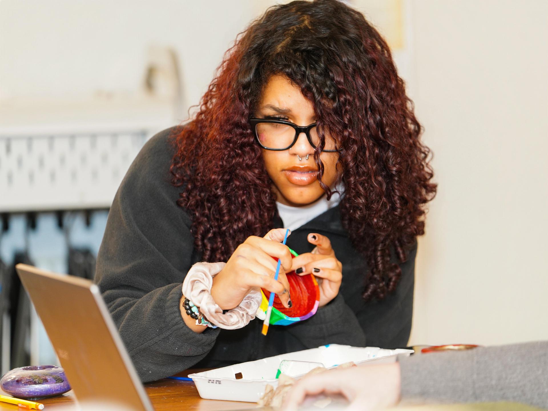 A female student working in class.