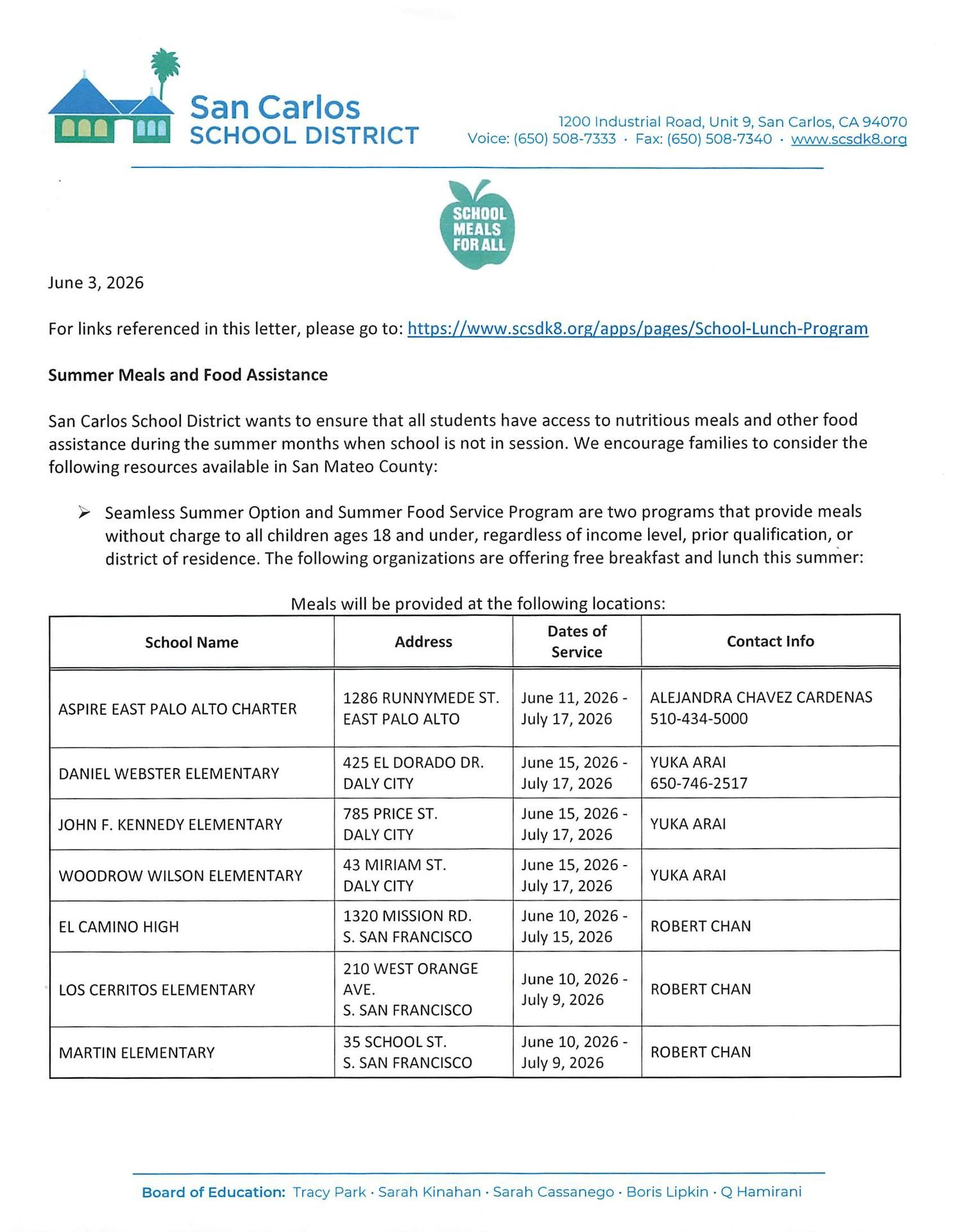 Summer Meal Locations