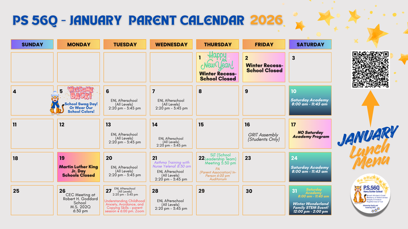 January Parent Calendar 2026