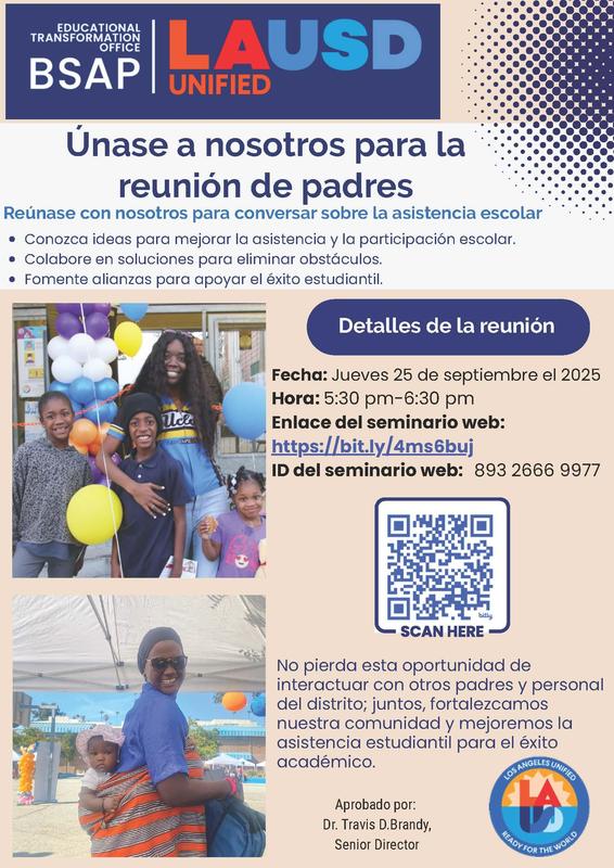 Únase a nosotros para la reunión de padres 2