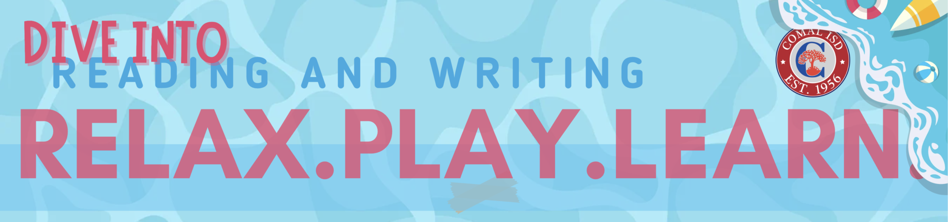 dive into reading and writing summer learning banner, beach themed