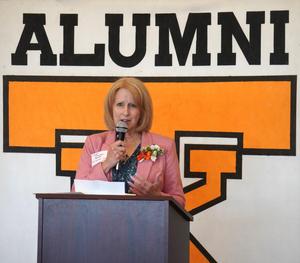 Sandi (Stager) Wake, class of 1978, addressed the alumni after accepting the award.