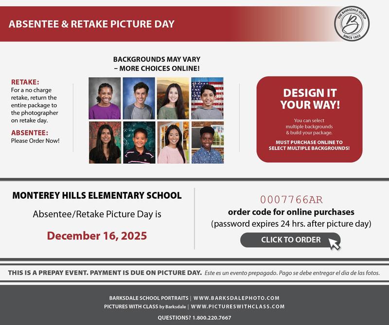 Missed Picture Day? New Student? Need a Retake? - Picture Day Tue. 12/16