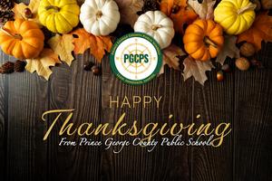 A graphic featuring pumpkins, fall leaves, and other symbolism of thanksgiving.