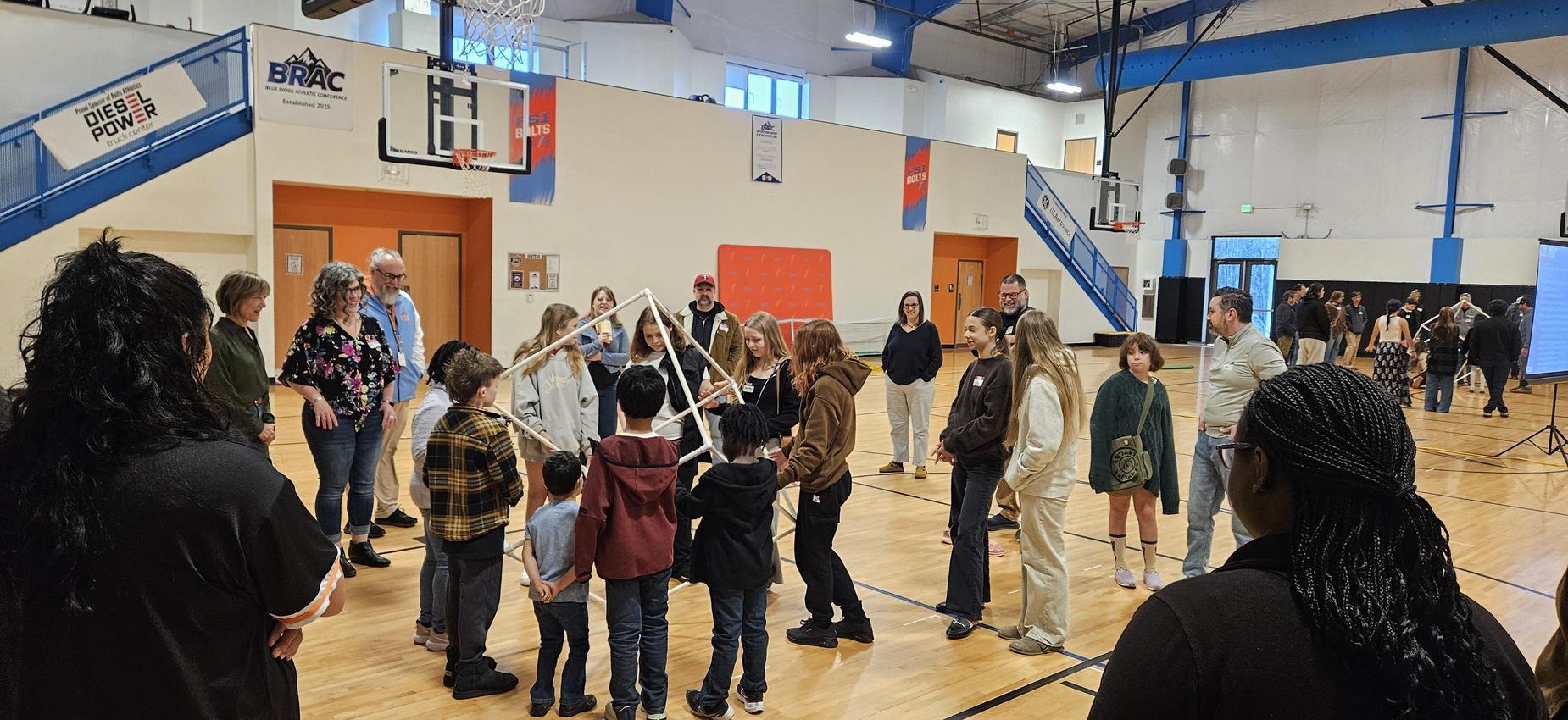 Photo of children doing a collaborative activity during a tour of the school