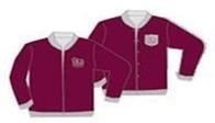 Illustration of two maroon jackets with buttons and a logo.