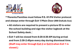 P.S. 81 visitor rules. Have ID ready for security.