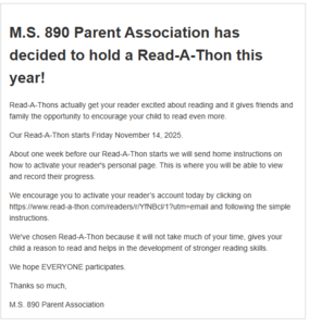 Flyer with information regarding the Read-A-thon