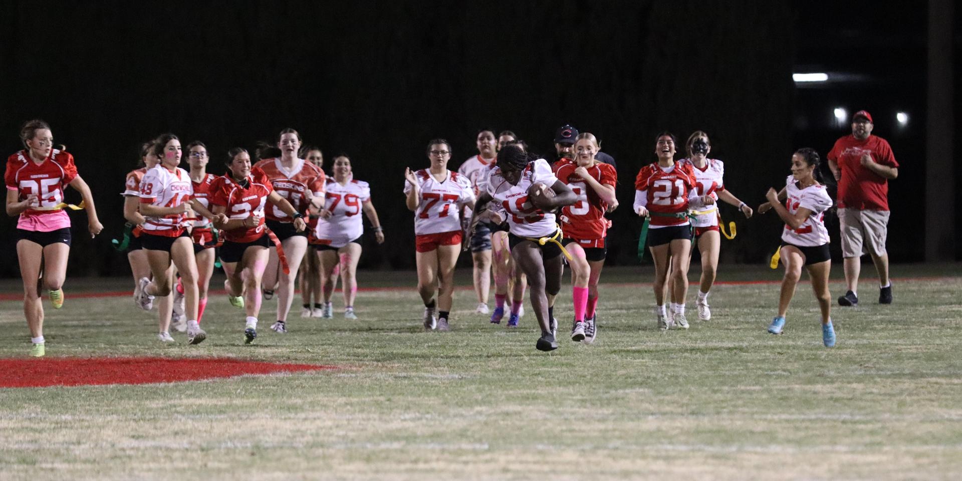 girls playing flag football