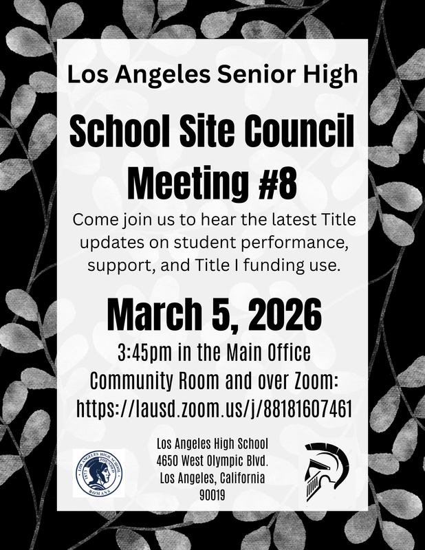 School Site Council Meeting #8 03-05-2026 03:45PM @ Main Office Community Room and Zoom Featured Photo