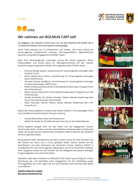 DS-info #9 - 2026: Wir nahmen am BOLMUN CAFF teil! Featured Photo