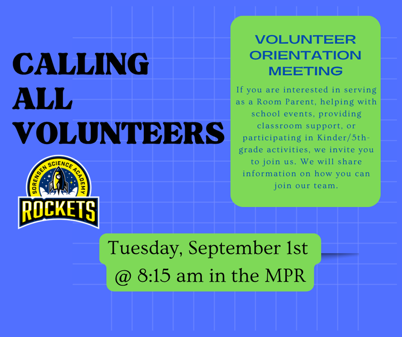 Volunteer Orientation Tuesday, September 1st