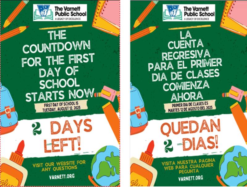 Countdown to the First Day of School, August 12, 2025!