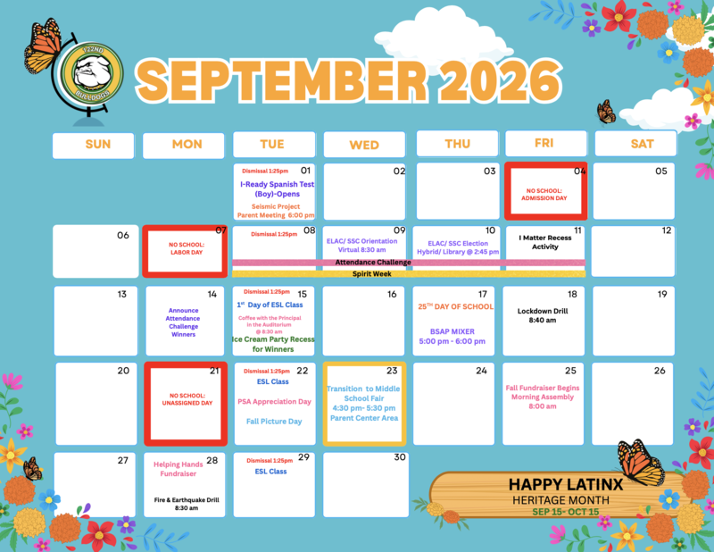 A visual of our September school calendar