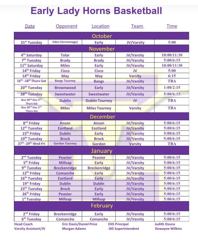 20232024 Lady Horns Basketball Athletics Schedules Early