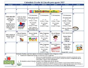 August: Lincoln Elementary Calendar Update