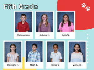 Yellow, white, and red background featuring photo of students who show self control