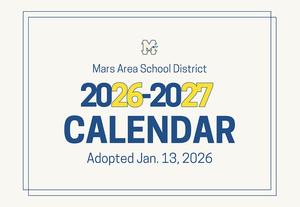 an off-white background withe the words 2026-2027 calendar in blue and gold colors