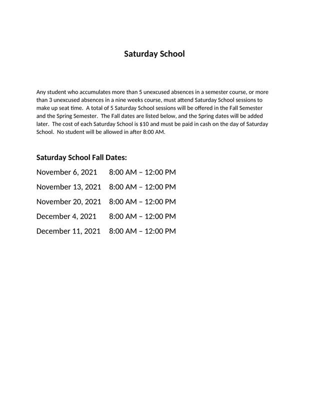 Saturday School Fall Dates Featured Photo
