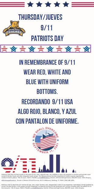 9/11 wear red, white, blue