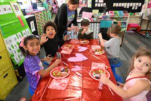 Elementary students having a party.