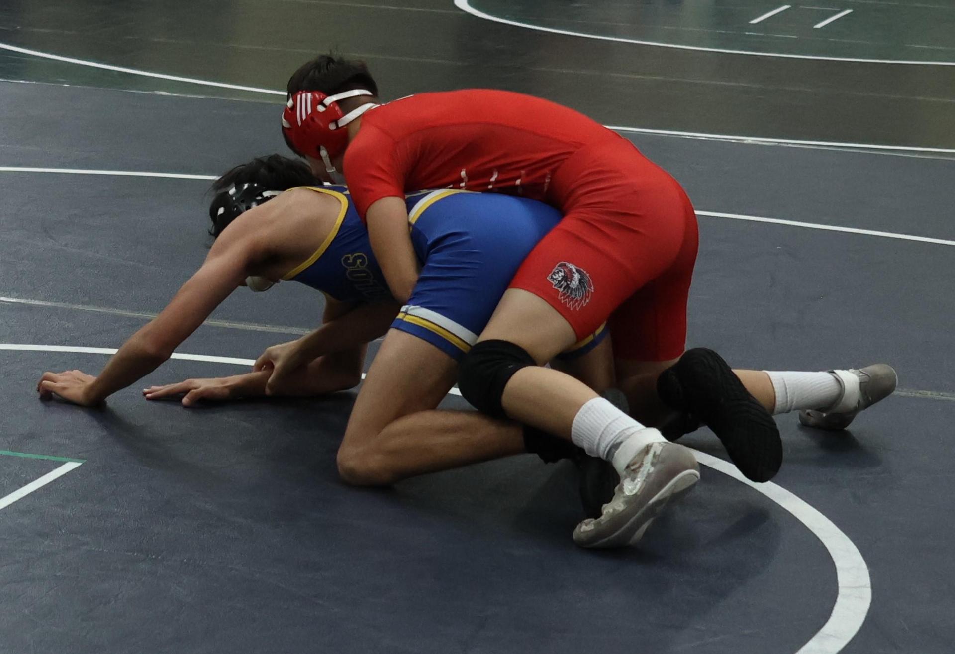 Boys wrestling in the Liberty Duals event 45