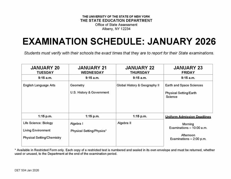 January 2026 Regents Examination Schedule
