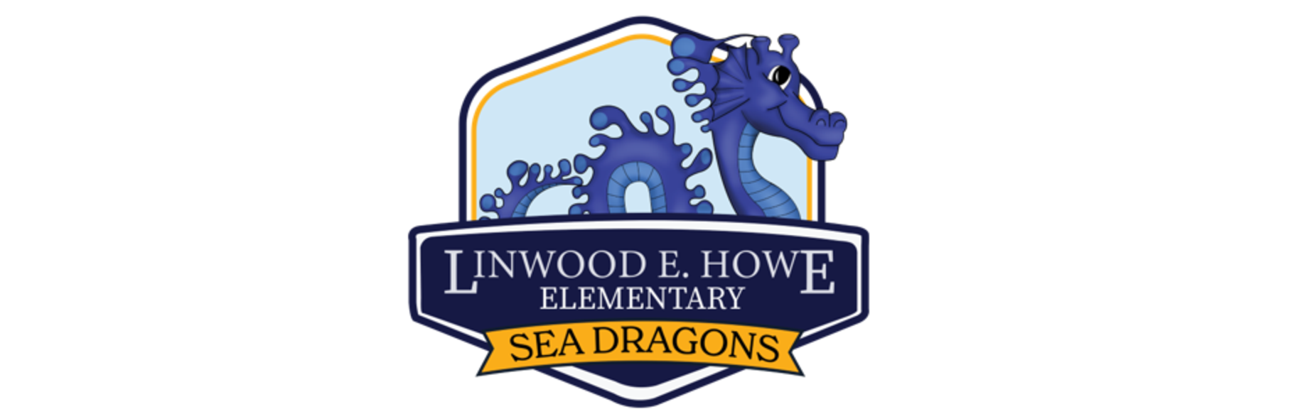 School logo featuring a blue sea dragon and the words 'Linwood E. Howe Elementary Sea Dragons'.