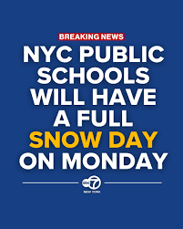 Photo of news alert that there will be no school due to the snow