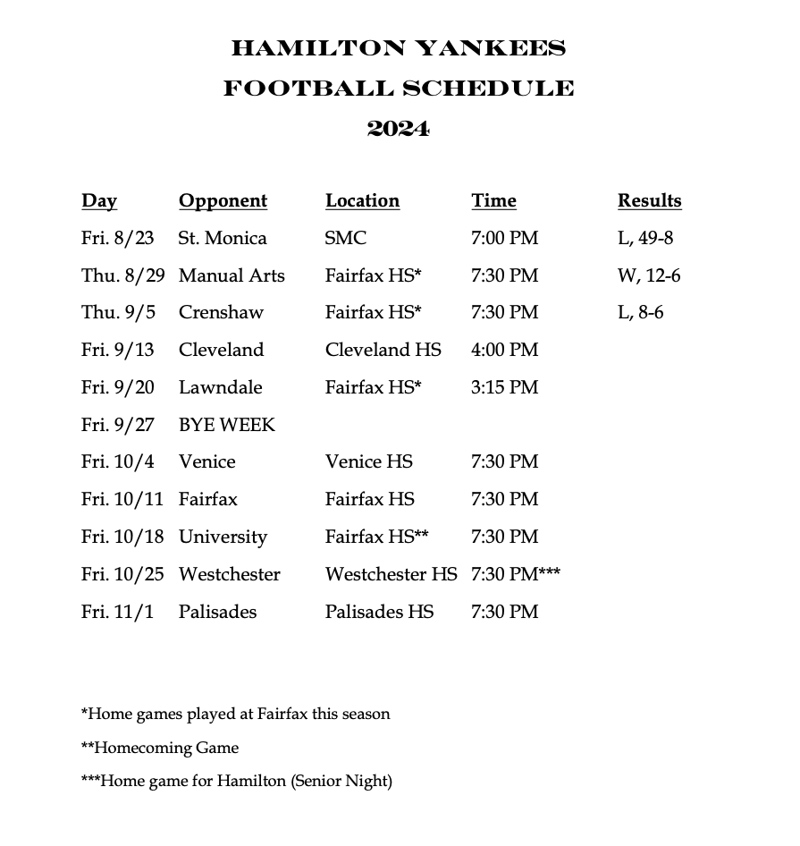 Hamilton Football Schedule 2027