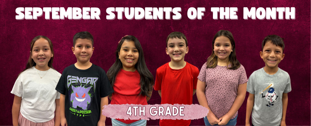 Six smiling 4th grade students displayed with text 'September Students of the Month'.