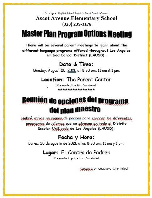 Master Plan Program Options Meeting Flyer