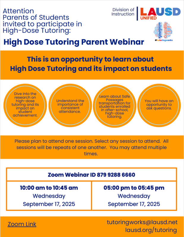 High Dosage Tutoring Webinar Flier for parents