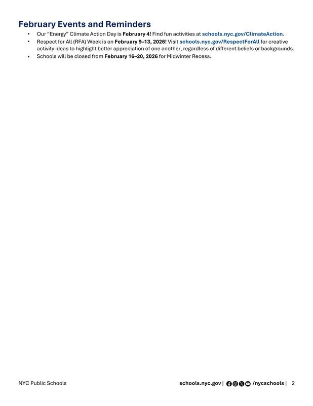 Message to Our Families. Latest updates in NYC Public Schools. Feb 2026. English 2