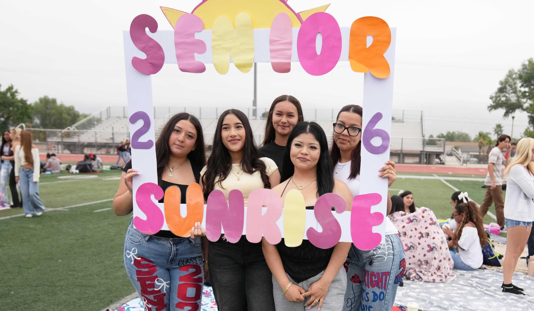group of 5 girls at senior sunrise