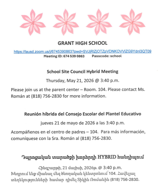 School Site Council Meeting - Monday, May 21, 2026 @ 3:40 PM, Hybrid Meeting Featured Photo