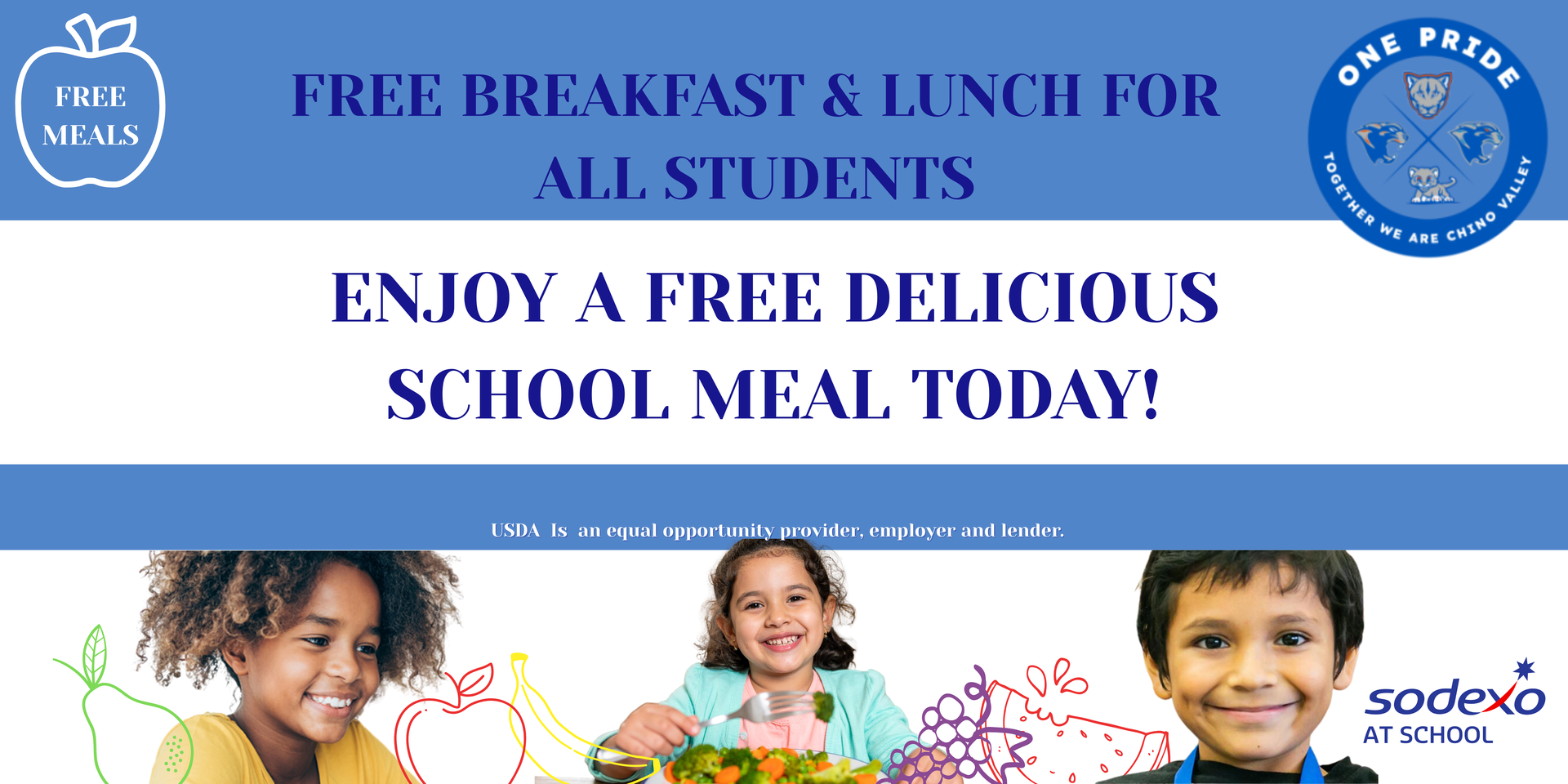 children eating, advertising free meals at CVUSD