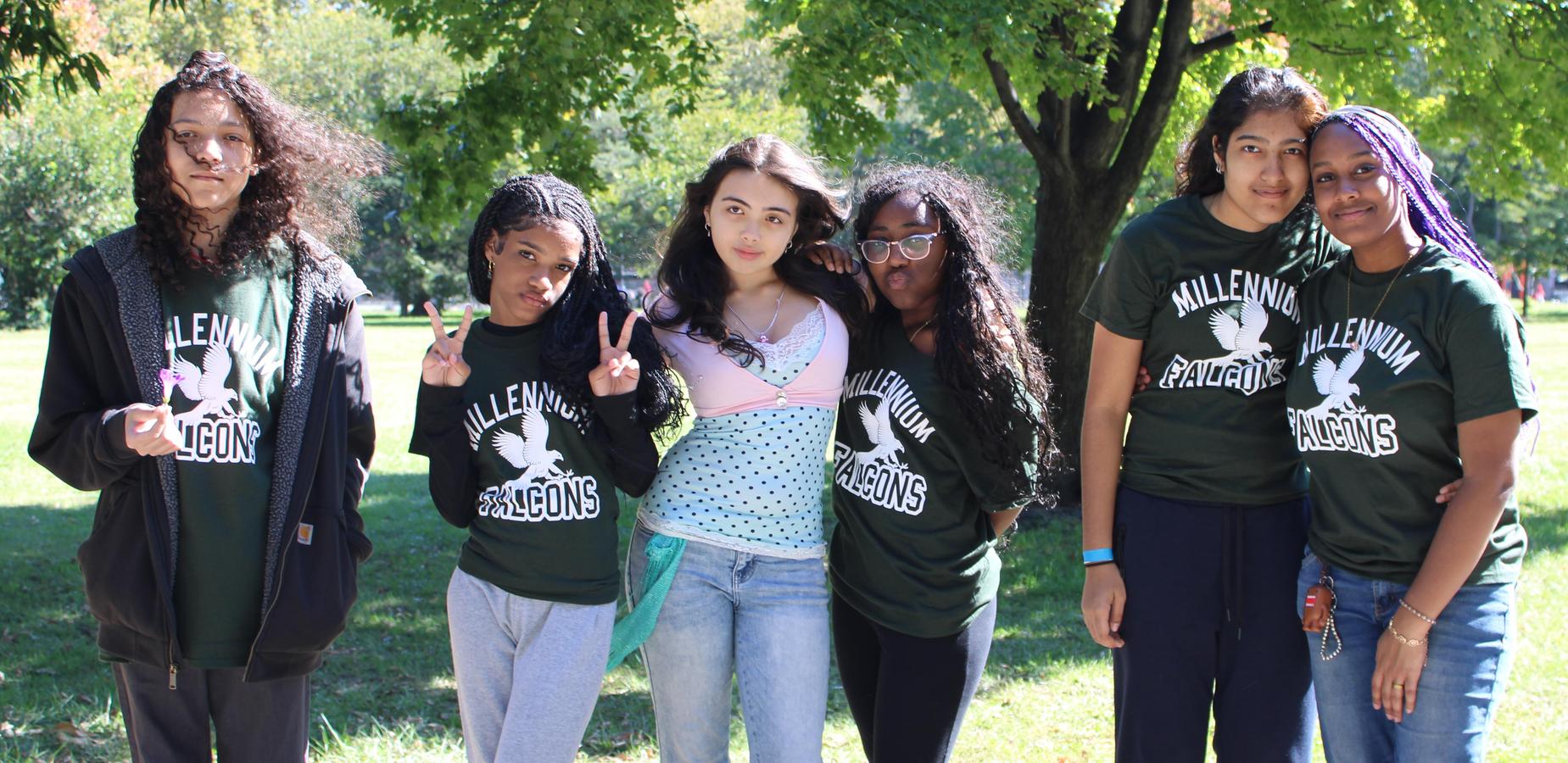 Students posing in the park