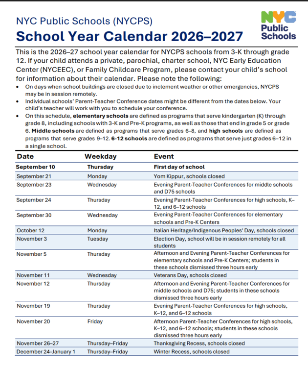 School Year Calendar 2026–2027