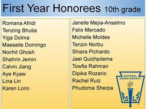 first year honorees - 10th grade