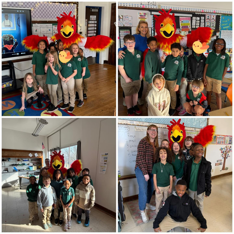 Ember the Phoenix with Students