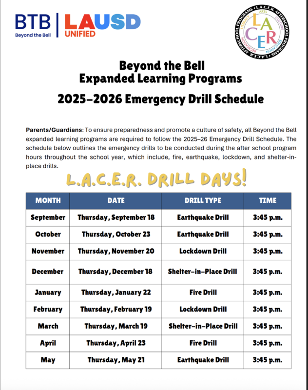 LACER After-School Program Emergency Safety Drill Featured Photo