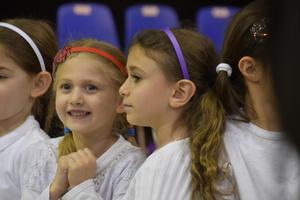 first graders excited at their siddur play.