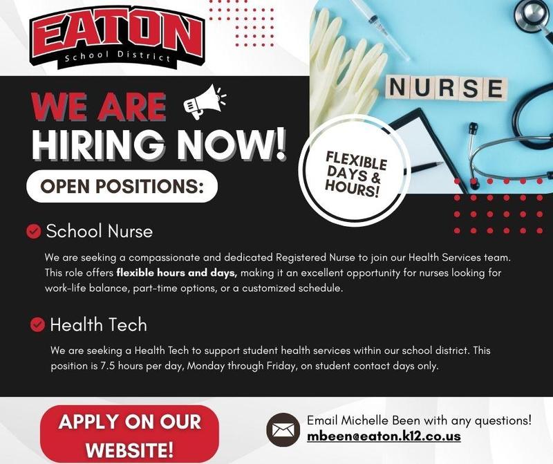 Health Tech/School Nurse Hiring Graphic
