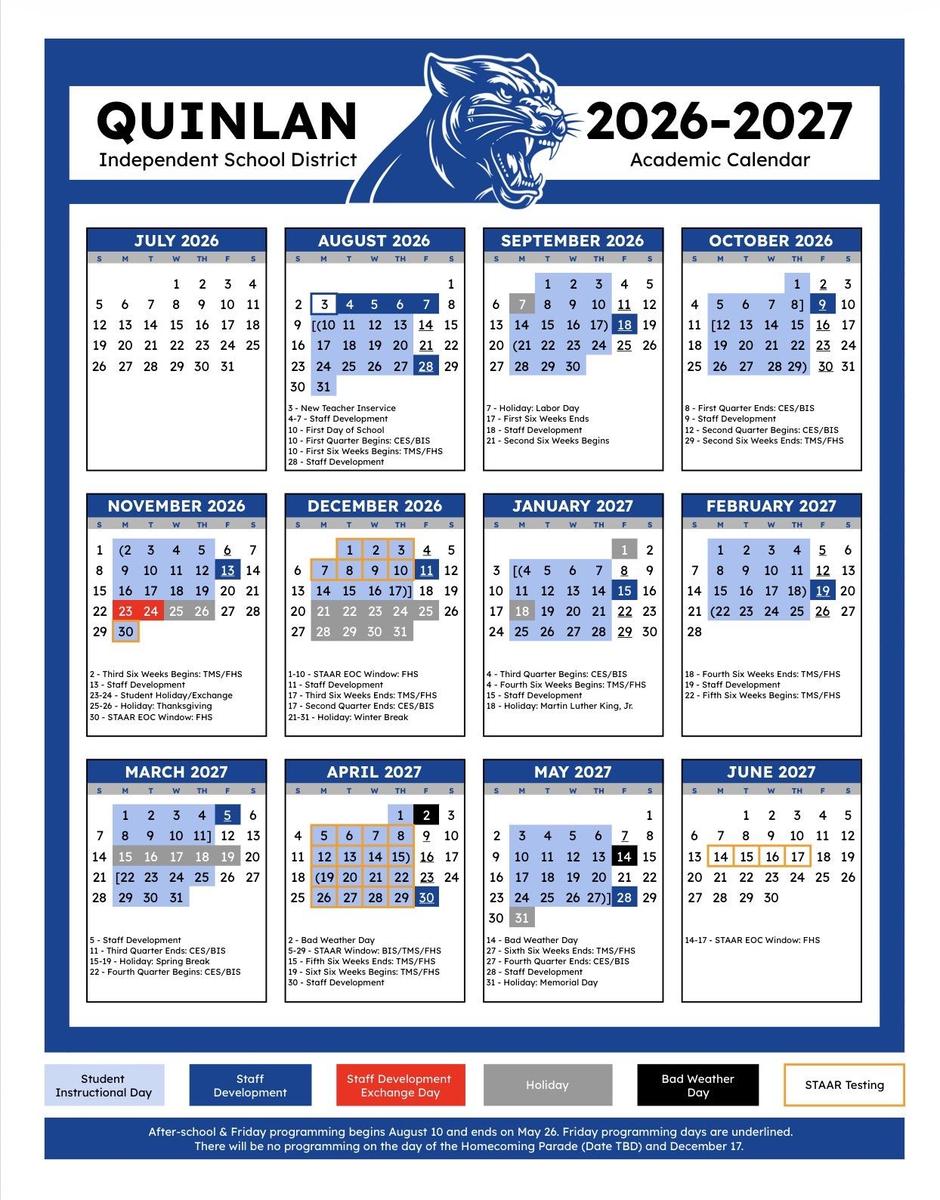 Quinlan ISD 24-25 Academic Calendar