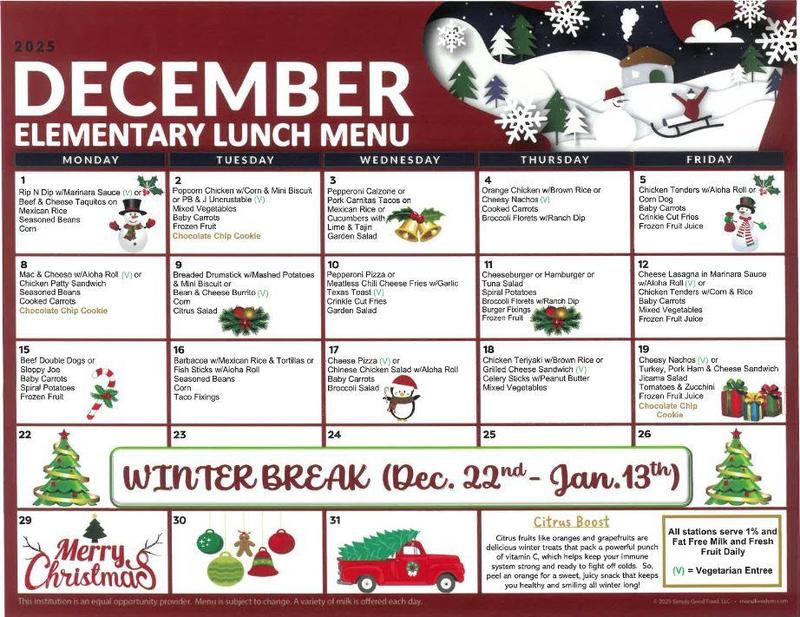 December Lunch Menu
