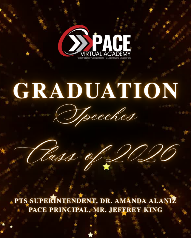 Graphic reading PACE Virtual Academy graduation speeches Class of 2026