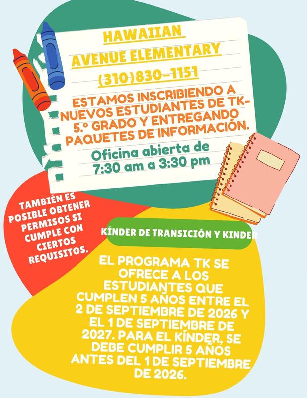 El programa TK se ofrece a los estudiantes que cumplen 5 años entre el 2 de septiembre de 2026 y el 1 de septiembre de 2027. Para el kínder, se debe cumplir 5 años antes del 1 de septiembre de 2026.
